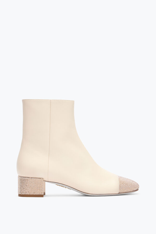 jeweled bonnie ankle boot in ivory leather with gold crystals 40 rene caovilla