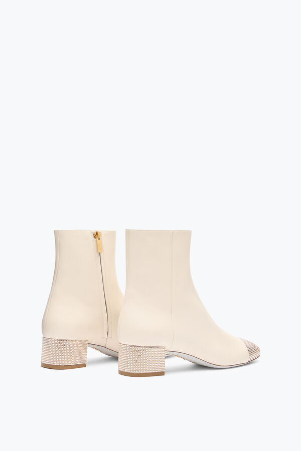 jeweled bonnie ankle boot in ivory leather with gold crystals 40 rene caovilla