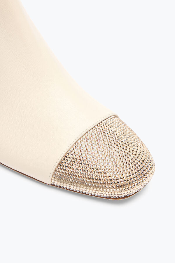 jeweled bonnie ankle boot in ivory leather with gold crystals 40 rene caovilla