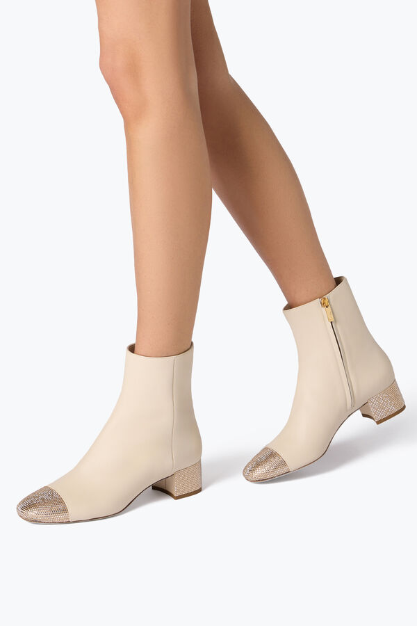 jeweled bonnie ankle boot in ivory leather with gold crystals 40 rene caovilla
