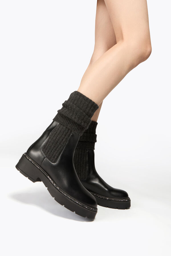 jeweled bika leather and cashmere black ankle boot with crystals 50 rene caovilla