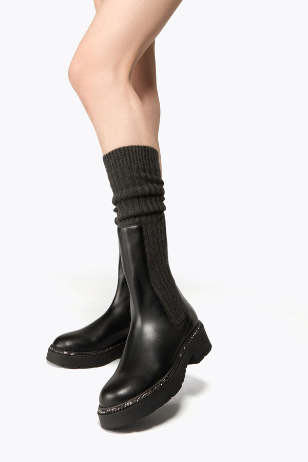 jeweled bika leather and cashmere black ankle boot with crystals 50 rene caovilla