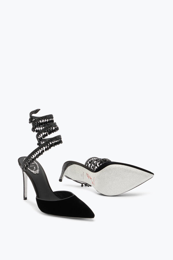 jeweled black pumps in velvet chandelier rene caovilla