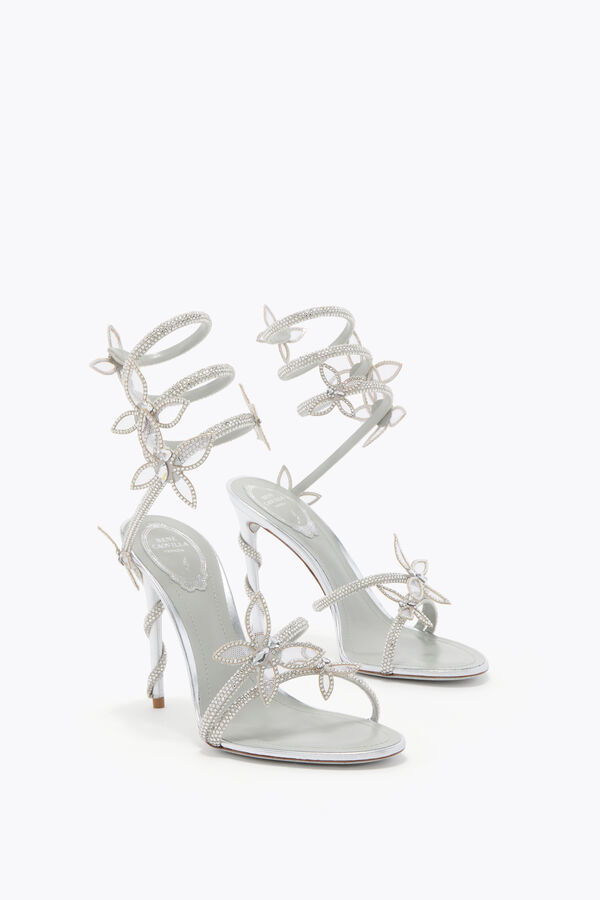 jeweled margot mirrored silver sandal with butterflies 105 rene caovilla