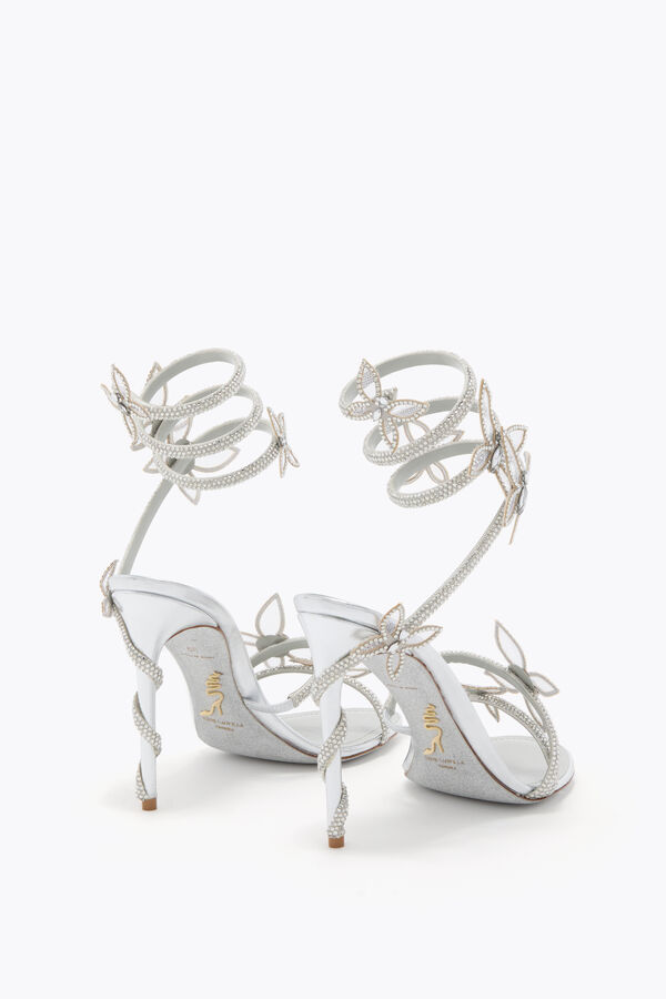 jeweled margot mirrored silver sandal with butterflies 105 rene caovilla