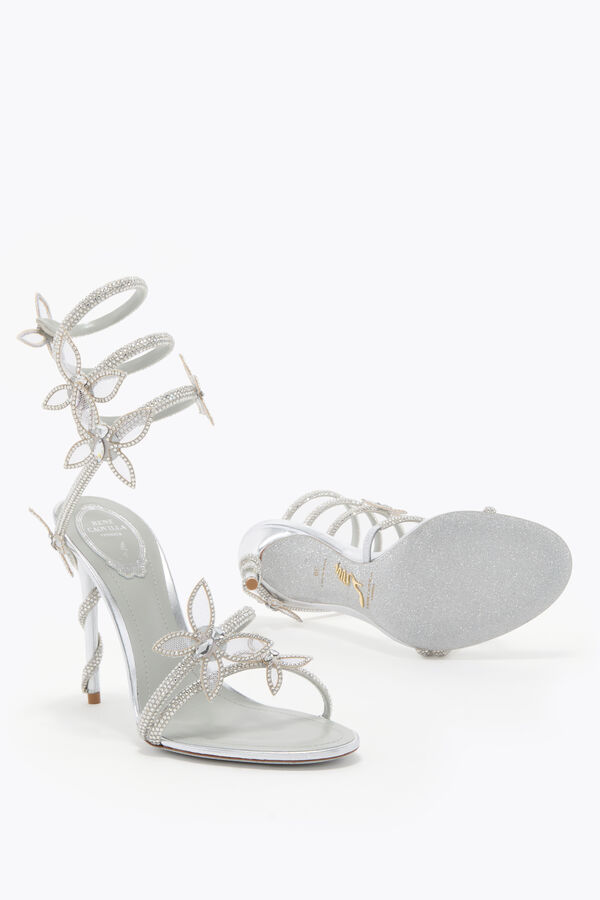 jeweled margot mirrored silver sandal with butterflies 105 rene caovilla