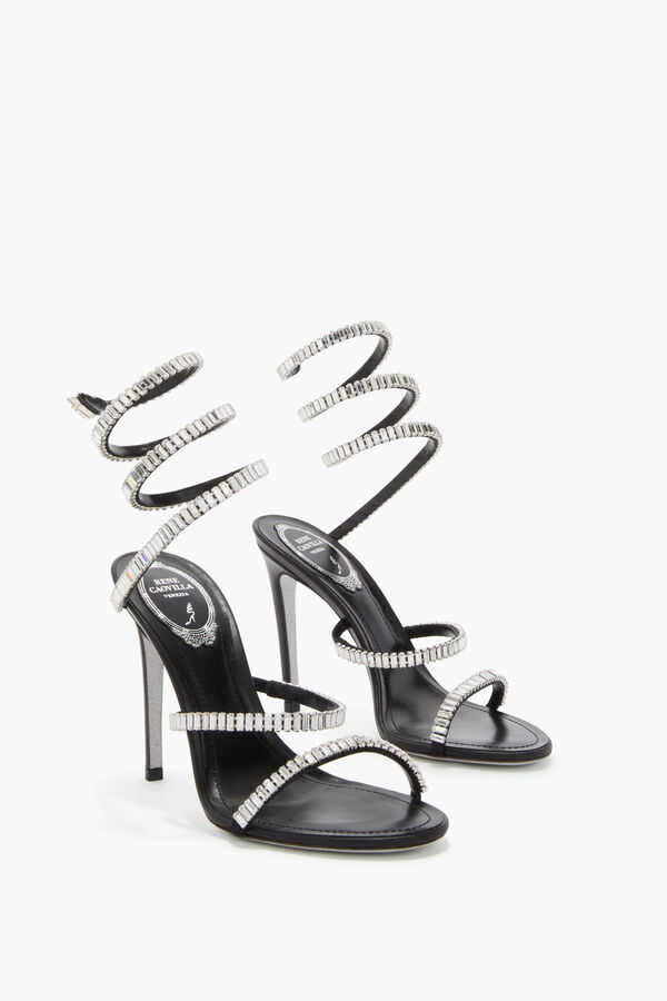 jeweled cleo spark black and silver sandal 105 rene caovilla