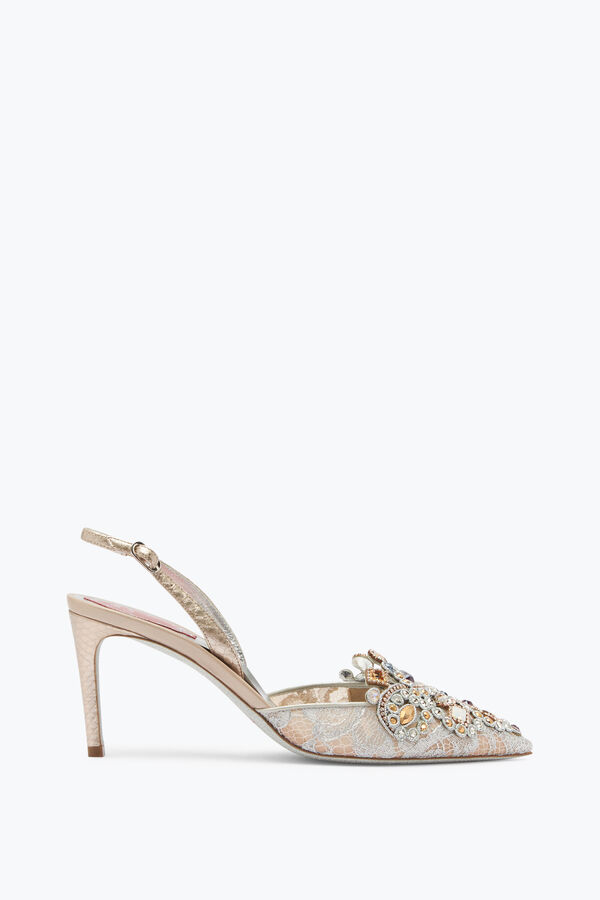 jeweled jewel slingbacks in lace venezianan 75 rene caovilla